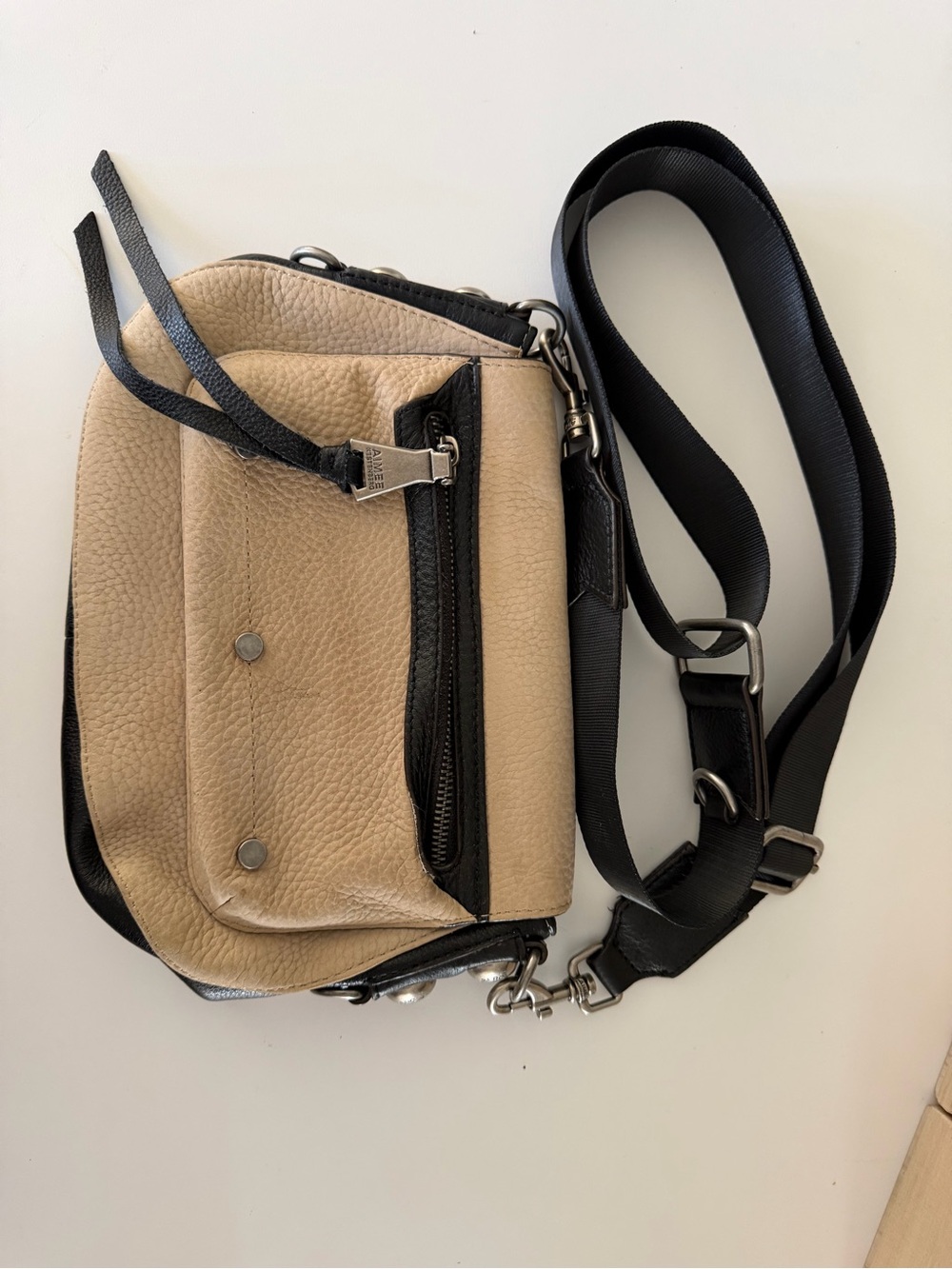 Aimee Kestenberg Beige and Black Leather Crossbody